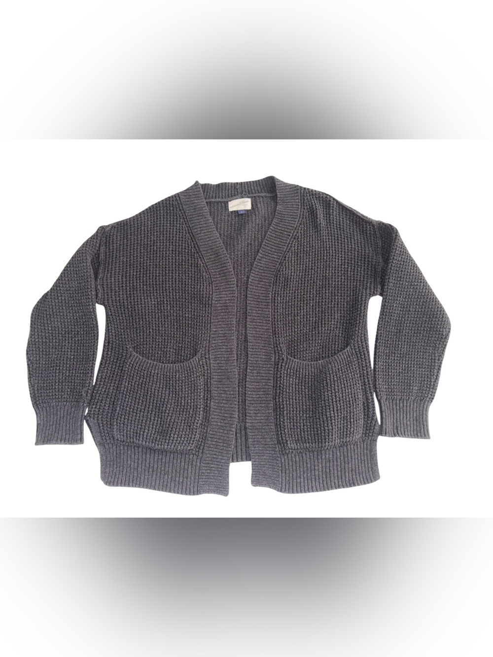 Universal Thread Gray Waffle Knit Open Front Cotton Cardigan Sweater Small